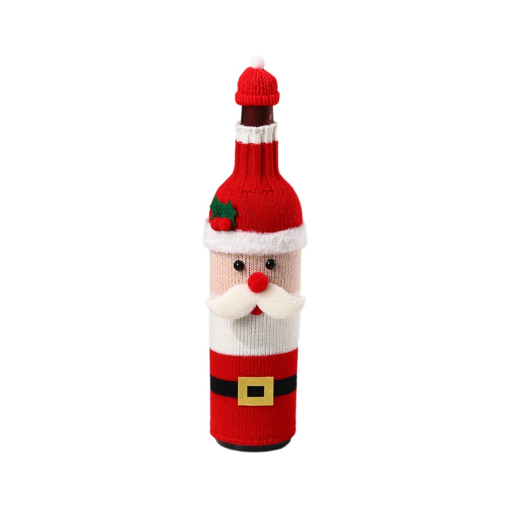 Wine Beer Hat - Gebreide wijnfleshoes met mini-kerstmuts, Kerstman, gebreide